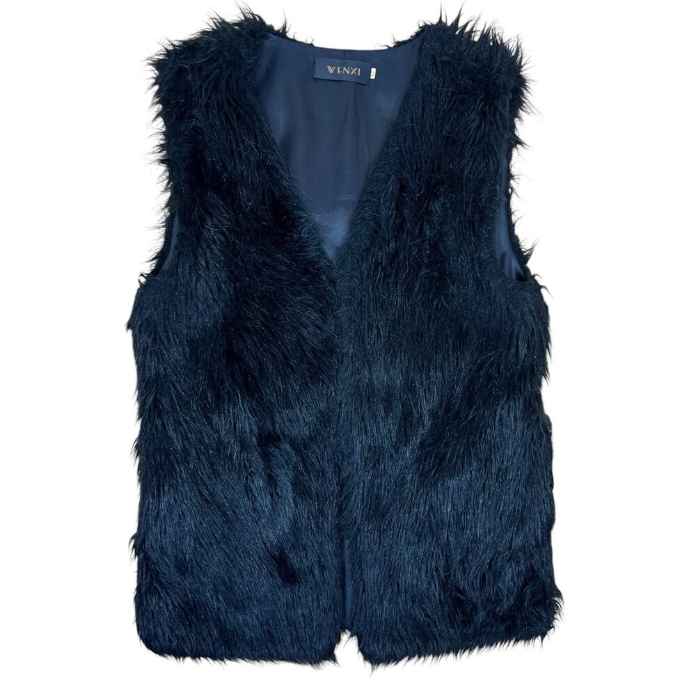 Wenxi Faux Fur Vest Women’s XXL Black Shaggy Soft Sleeveless Outerwear Boho